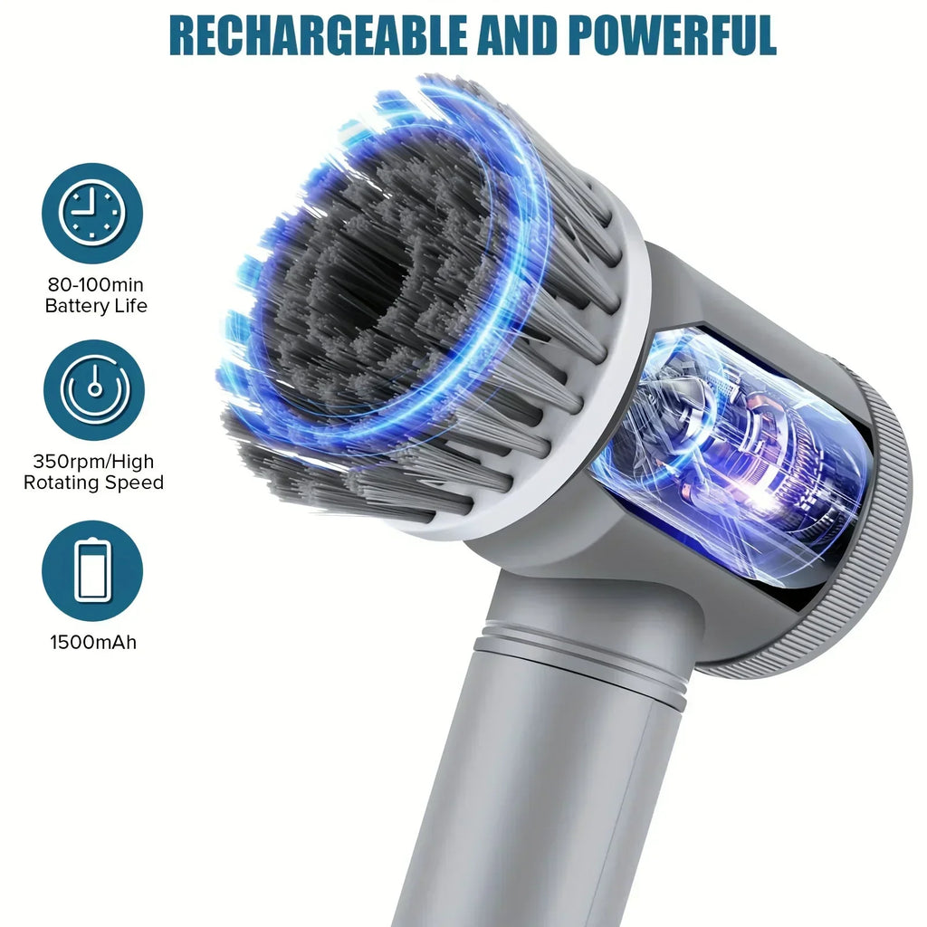Electric Spin Scrubber — Cordless Cleaning Brush with 5 Heads for Bathroom & Kitchen
