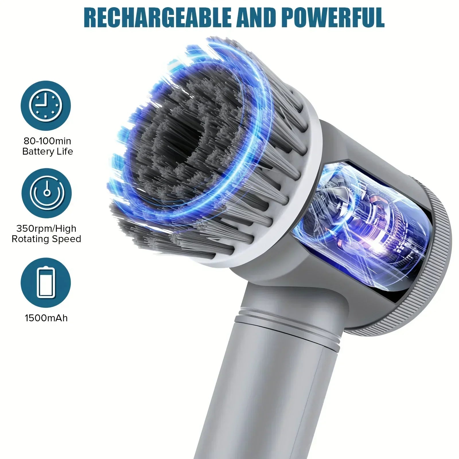 Electric Spin Scrubber — Cordless Cleaning Brush with 5 Heads for Bathroom & Kitchen