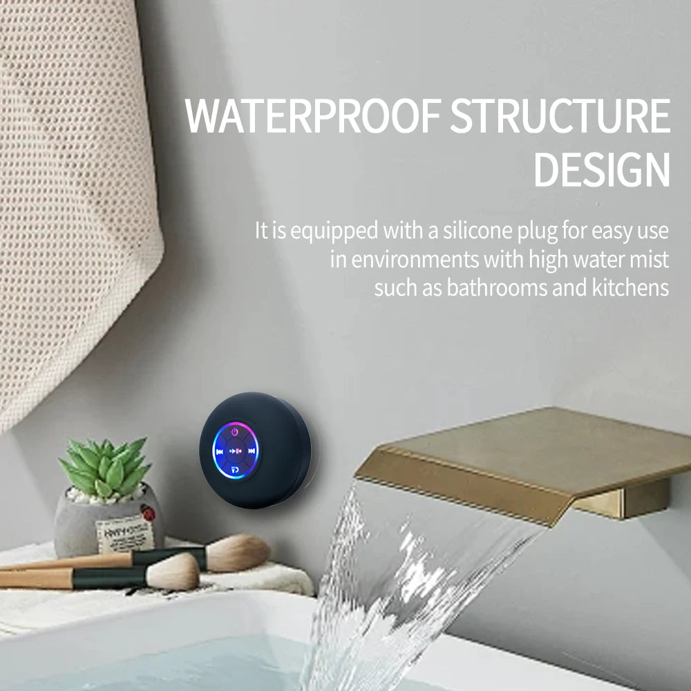 Portable Bluetooth Speaker — IPX4 Waterproof LED Light Stereo Sound for Outdoor & Bathroom