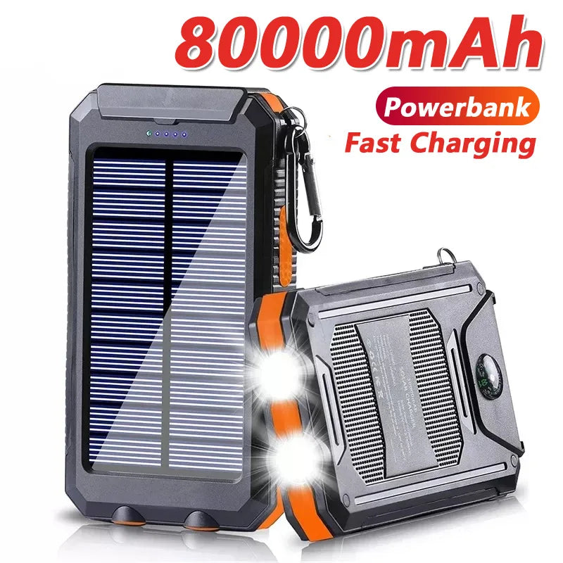 Solar Power Bank 80000mAh — Portable External Battery Charger with LED Light for All Smartphones