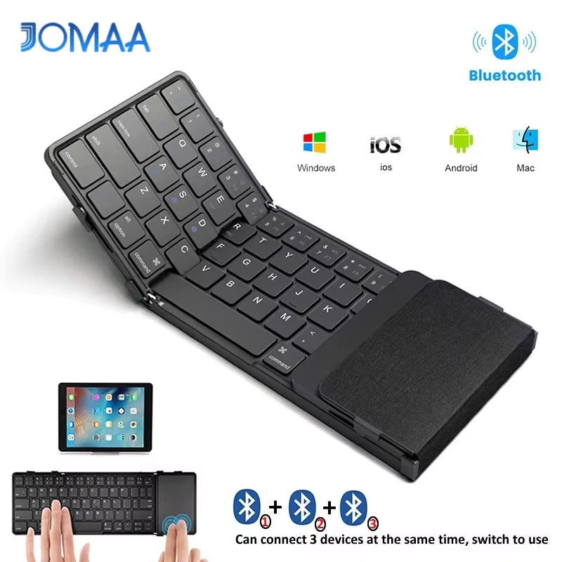 Foldable Bluetooth Keyboard with Touchpad — Wireless PU Leather Keyboard for iOS, Android & Windows