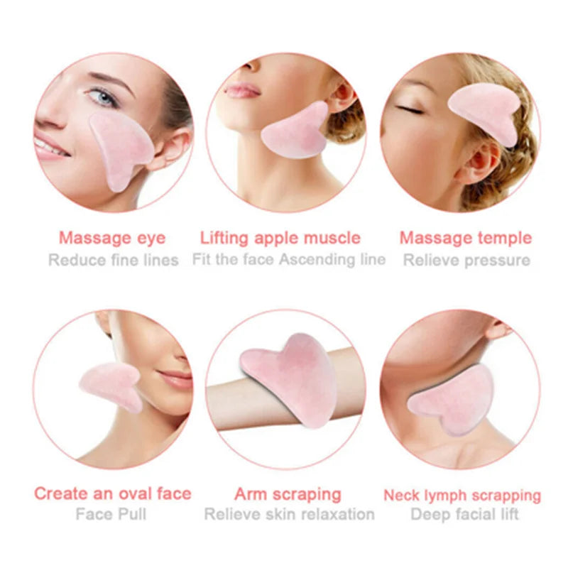 Rose Quartz Gua Sha Facial Tool — Jade Massager Scraper for Face, Neck & Body