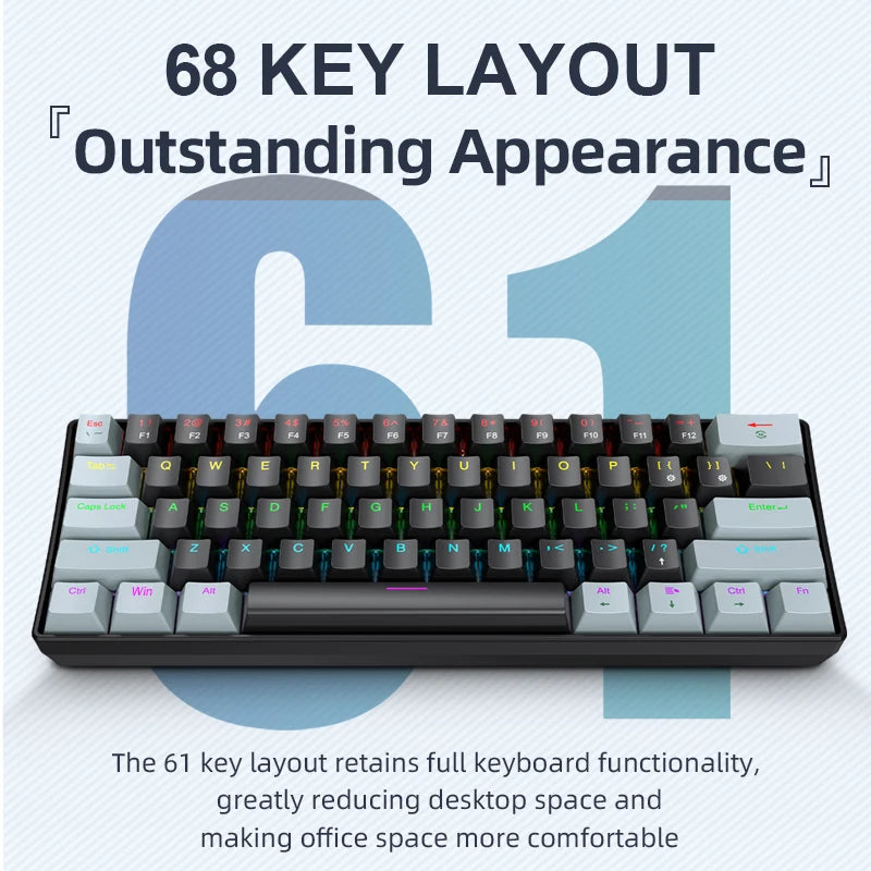 APAYADO K61 Mini Mechanical Keyboard — 61 Keys RGB Wired Gaming Keyboard 60% Portable