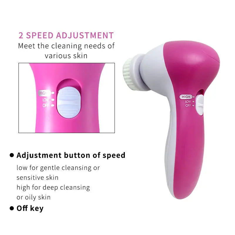 Electric Face Cleansing Brush 5-in-1 — Facial Cleanser Massager & Blackhead Remover for Skin Care