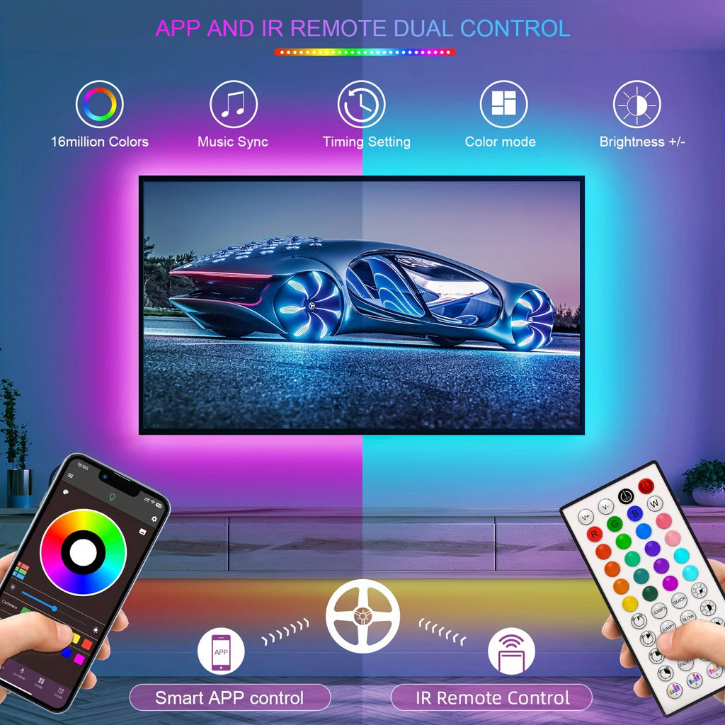 Smart LED Light Strips — RGB Music Sync Color Changing for Room & TV