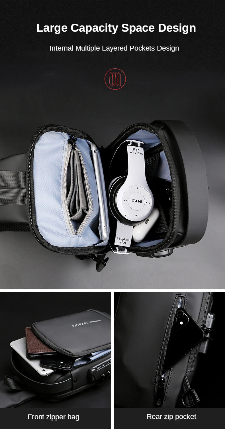 Men's PU Leather Crossbody Bag — Anti-Theft Shoulder & Chest Bag Multifunctional for Travel