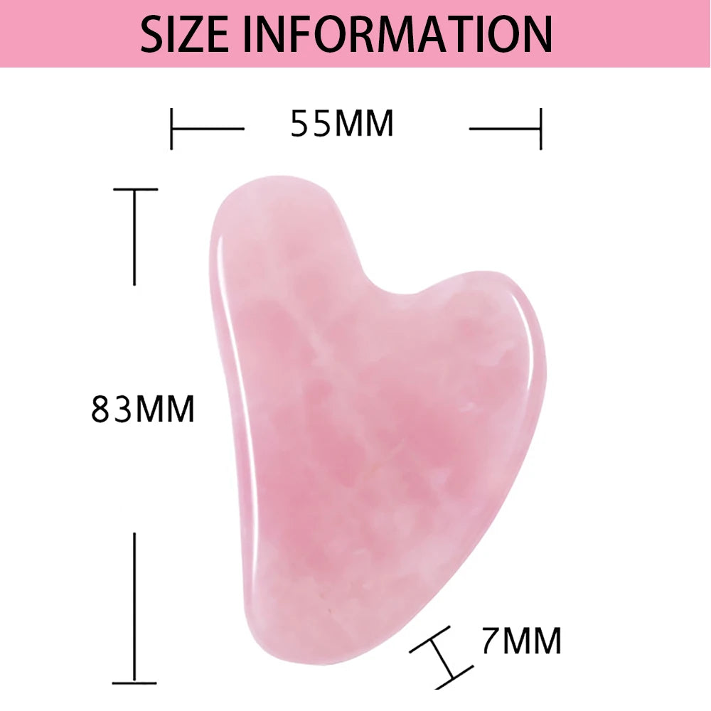 Rose Quartz Gua Sha Facial Tool — Jade Massager Scraper for Face, Neck & Body