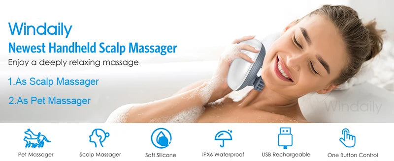 Electric Scalp Massager — Kneading Vibrating Head & Neck Massager for Hair Care & Relaxation