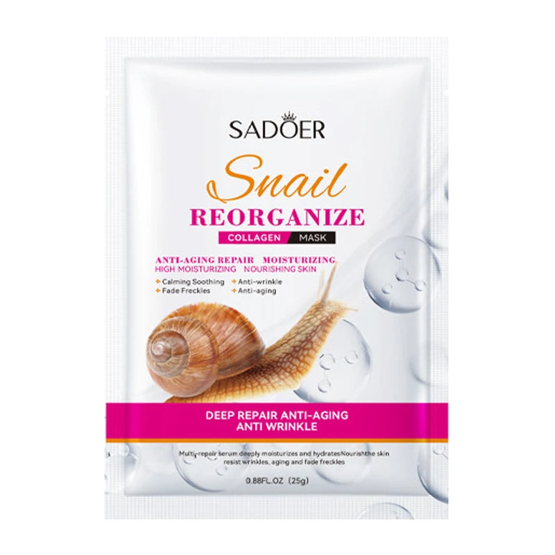 SADOER Snail Collagen Face Mask 5pcs — Firming Moisturizing Brightening Hydrating Facial Skin Care