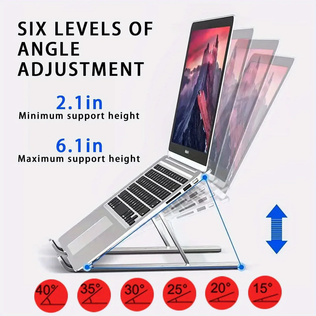 Adjustable Aluminum Laptop Stand — 6-Level Foldable & Portable for 8-16" Laptops