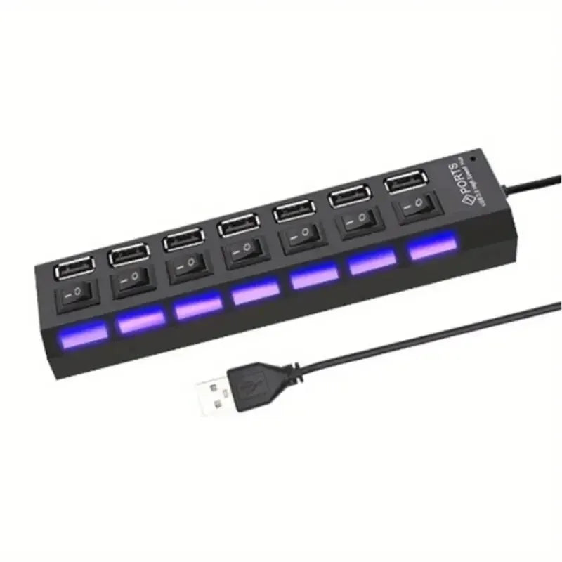 High Speed 4/7 Port USB Hub 2.0 — Multi USB Splitter with LED & Switch for PC & Laptop