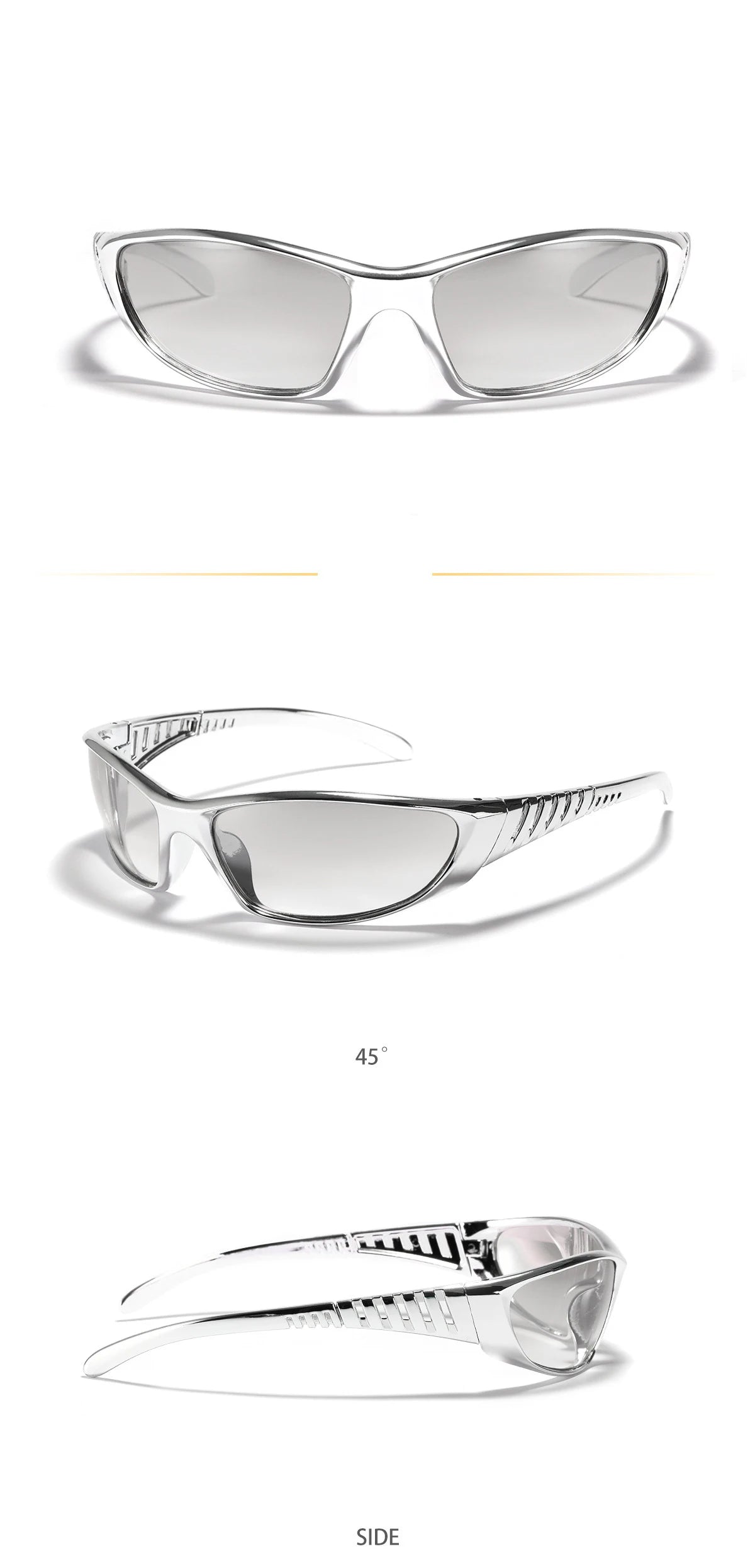 Y2K Silver Sunglasses — Trendy Hollowed Out Futuristic Style for Women & Men