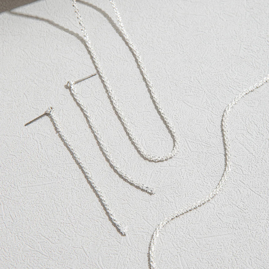 Silver Minimalist Jewelry Set — Starry Sky Collarbone Necklace & Bracelet for Women