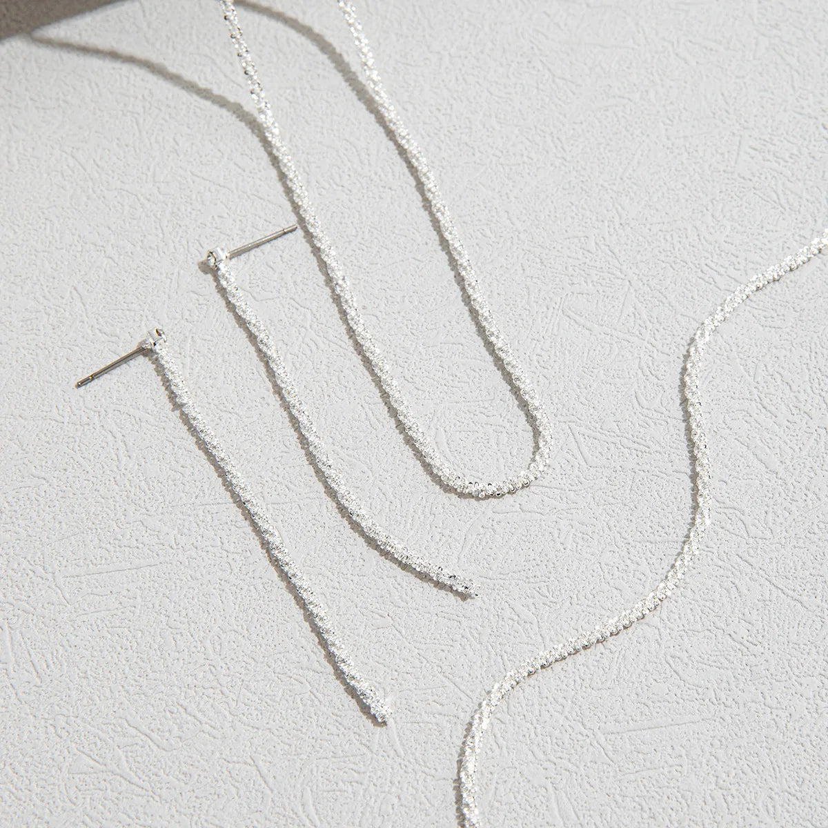 Silver Minimalist Jewelry Set — Starry Sky Collarbone Necklace & Bracelet for Women