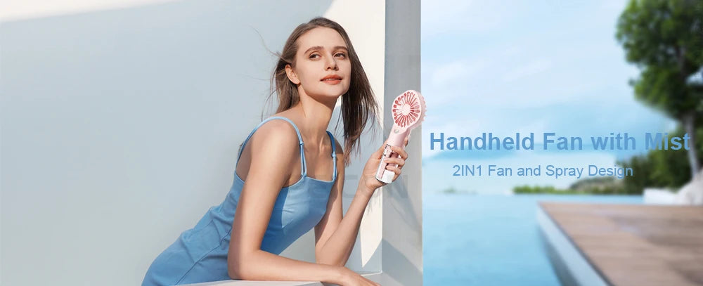 Portable Misting Fan — USB Rechargeable Handheld Humidifier Fan for Home & Outdoor