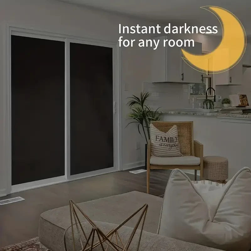 95-98% Blackout Window Film — Portable Self-Adhesive Removable Window Shade for Travel & Home