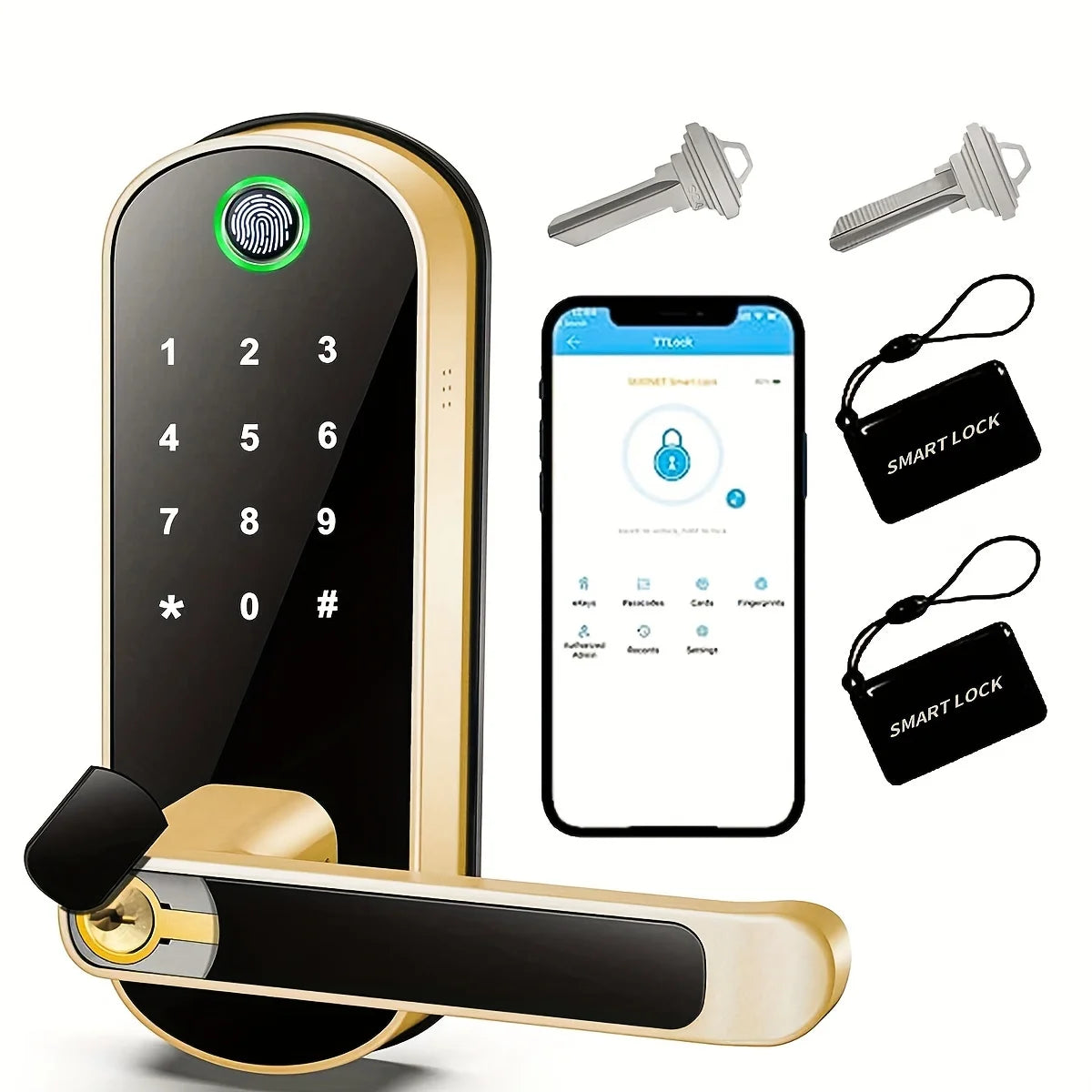 Smart Fingerprint Door Lock — WiFi App Remote Control Keyless Touchscreen with NFC & IC Cards