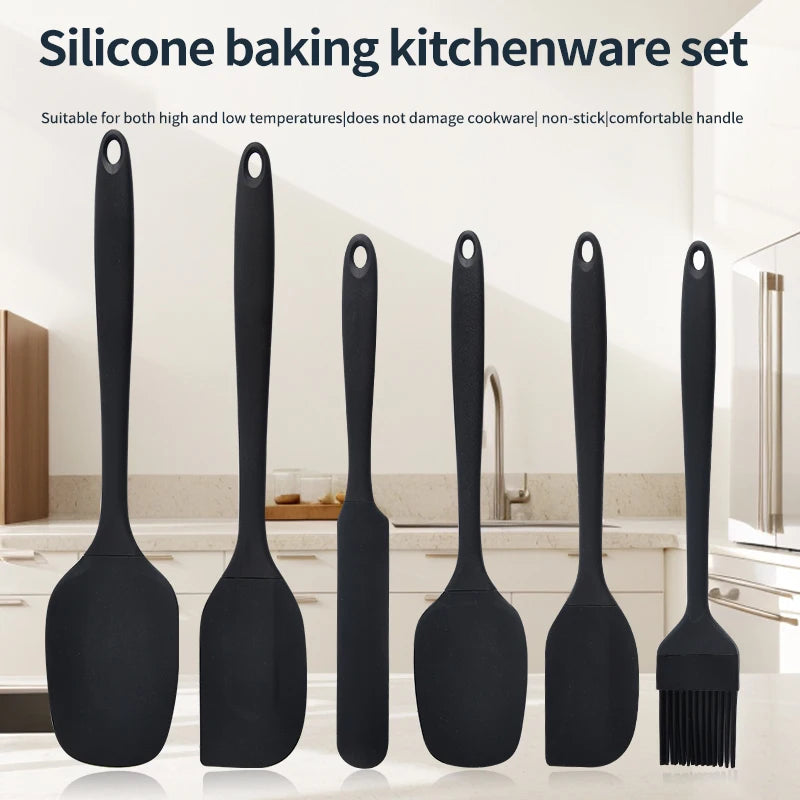 Silicone Kitchen Utensil Set — 6-Piece Baking Tool Set with Spatula, Scraper & Oil Brush