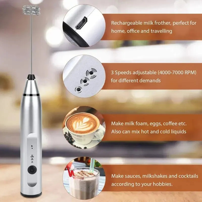 Portable Electric Milk Frother — USB Mini Whisk for Coffee, Cappuccino & Egg Beater