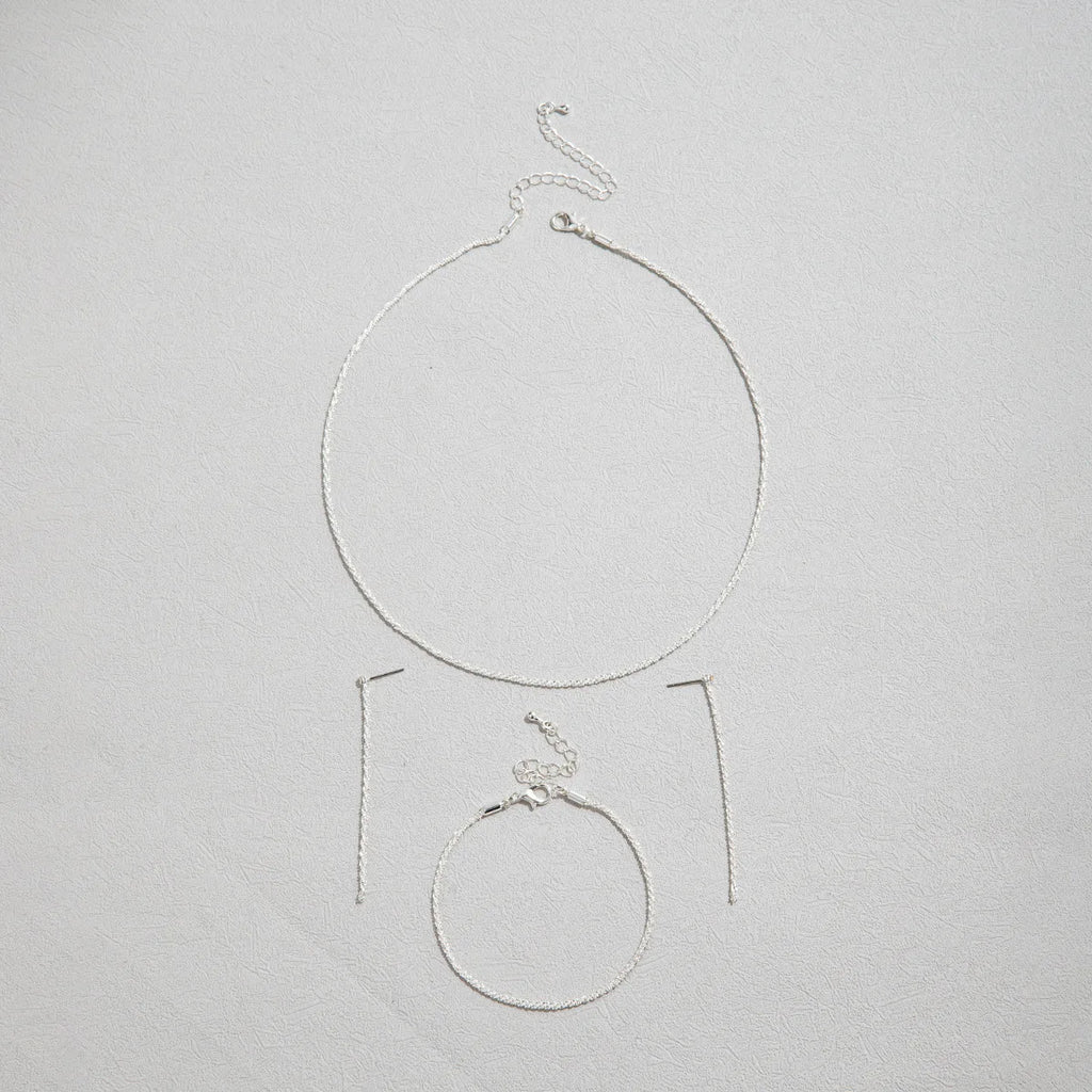Silver Minimalist Jewelry Set — Starry Sky Collarbone Necklace & Bracelet for Women