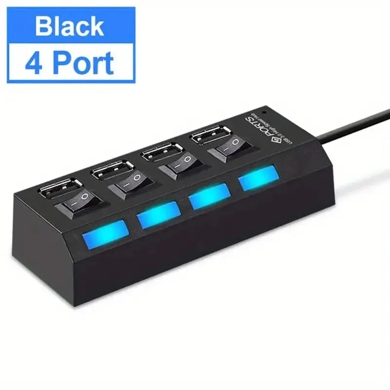 High Speed 4/7 Port USB Hub 2.0 — Multi USB Splitter with LED & Switch for PC & Laptop
