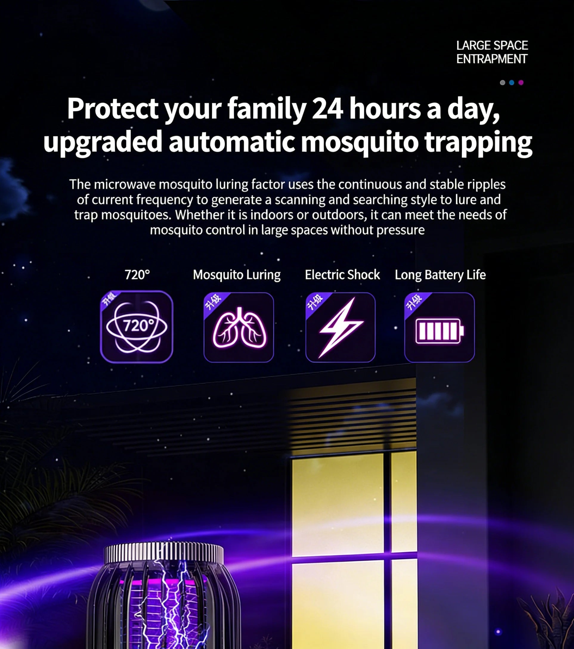 Solar Mosquito Killer Lamp — USB Rechargeable Outdoor & Indoor Insect Trap for Home & Camping