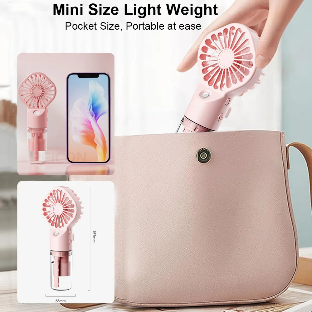 Portable Misting Fan — USB Rechargeable Handheld Humidifier Fan for Home & Outdoor