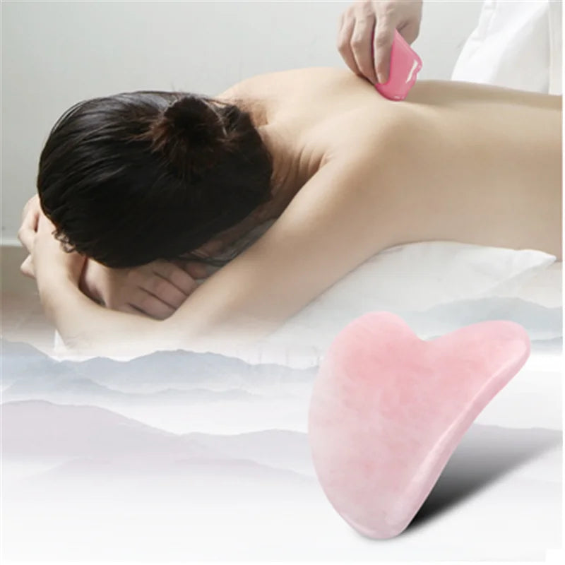 Rose Quartz Gua Sha Facial Tool — Jade Massager Scraper for Face, Neck & Body