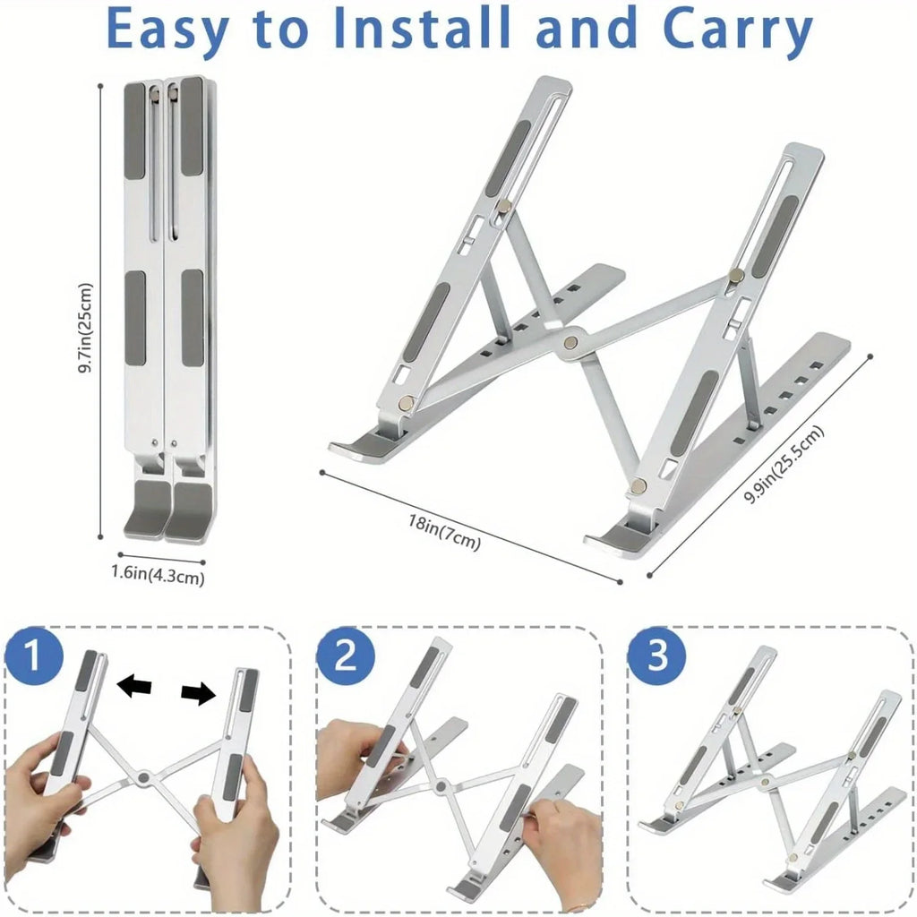 Adjustable Aluminum Laptop Stand — 6-Level Foldable & Portable for 8-16" Laptops