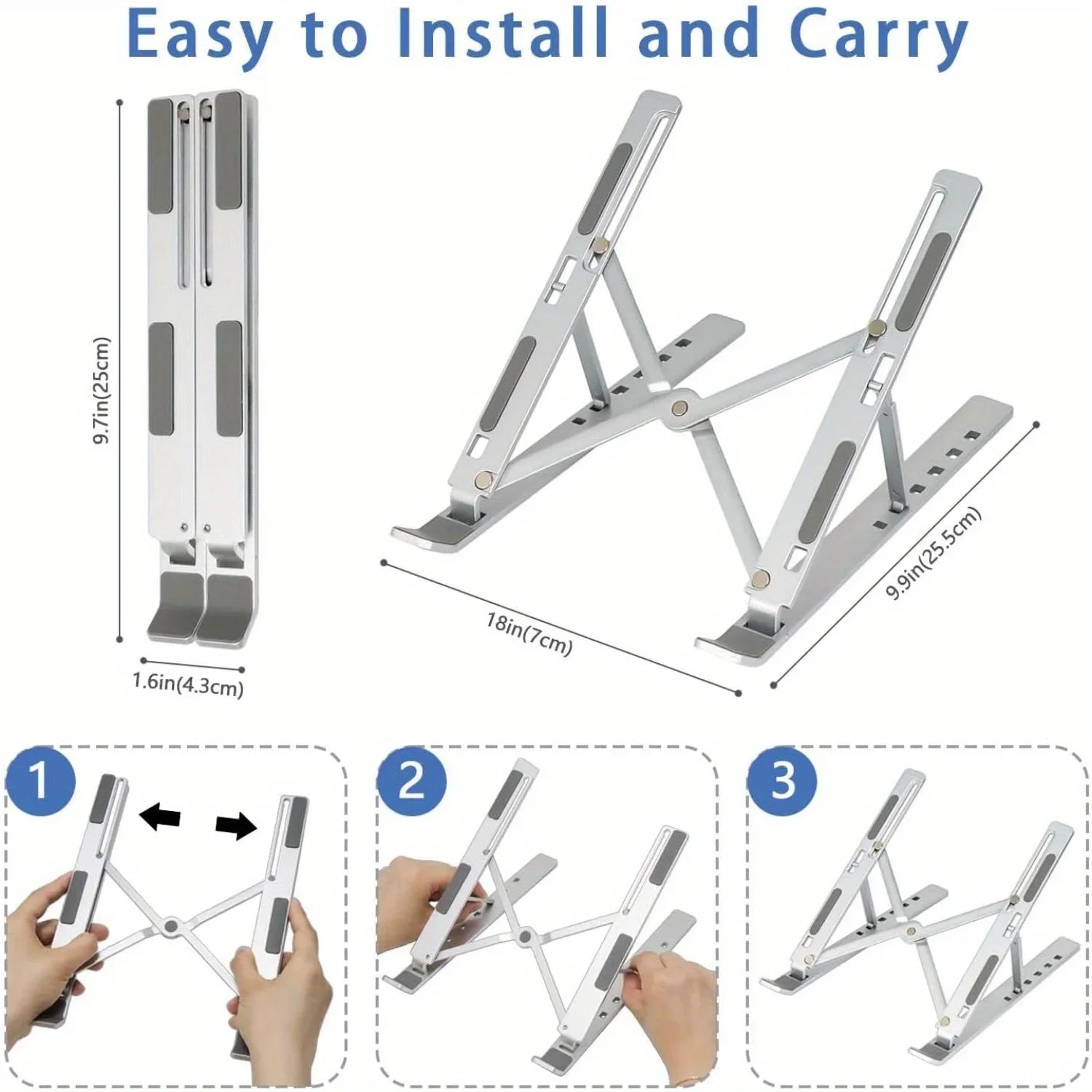Adjustable Aluminum Laptop Stand — 6-Level Foldable & Portable for 8-16" Laptops