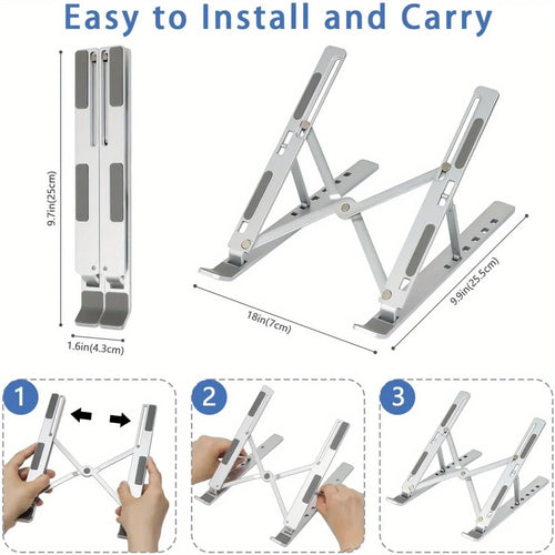 Adjustable Aluminum Laptop Stand — 6-Level Foldable & Portable for 8-16" Laptops