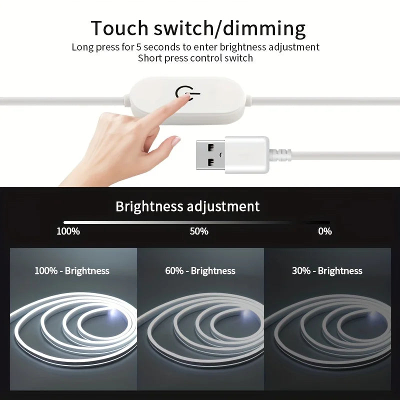 Smart Neon LED Light Strip — Dimmable Touch Sensor Flexible Waterproof Rope Light for Room Decor