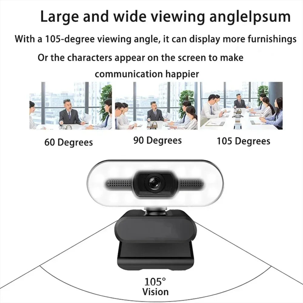 Portable 4K HD Webcam — Auto Focus with Microphone & Light for Live Streaming & Video Calls