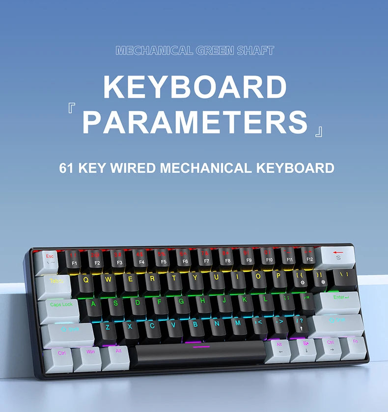 APAYADO K61 Mini Mechanical Keyboard — 61 Keys RGB Wired Gaming Keyboard 60% Portable