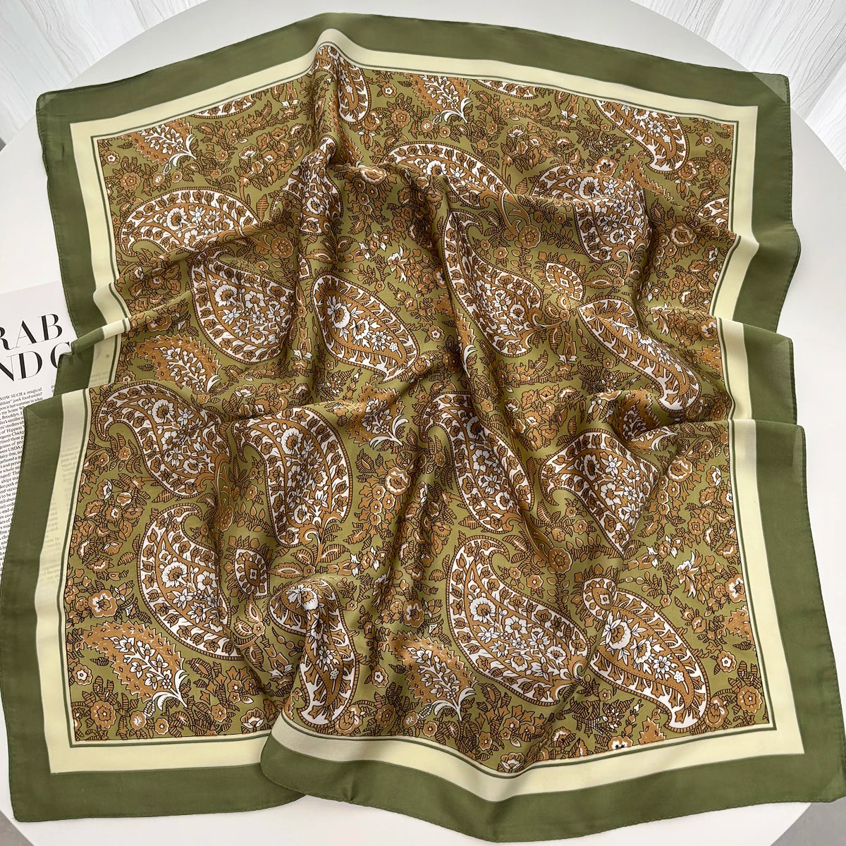 Luxury Satin Square Print Scarf — Women's Silk Bandana Hijab Shawl & Hair Band Accessory