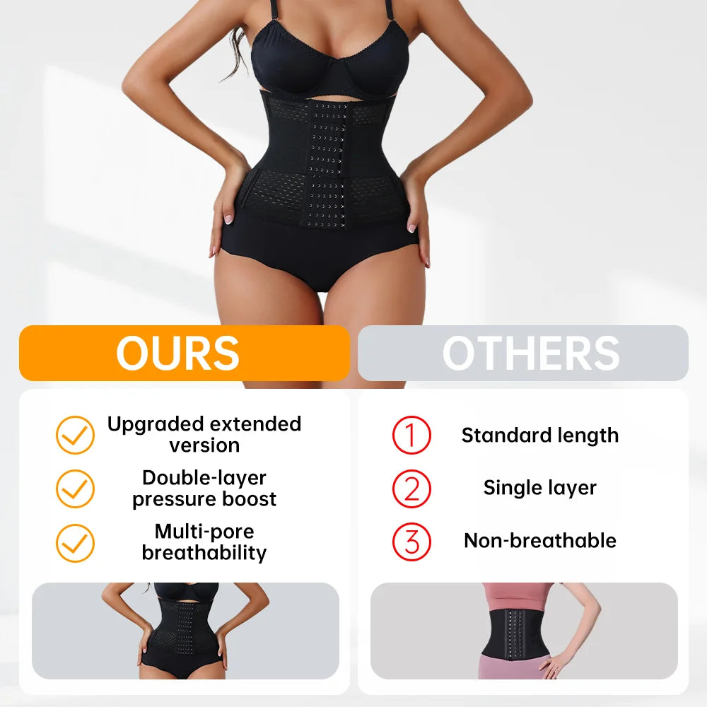 Adjustable Waist Trainer for Women — Double Belt Neoprene Corset with Zipper for Tummy Control & Back Support