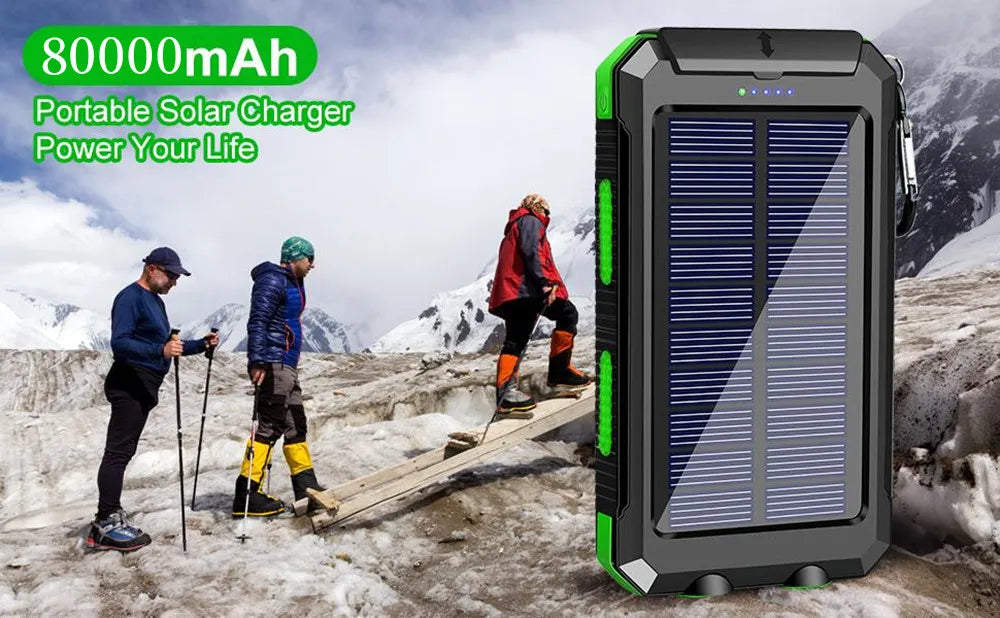 Solar Power Bank 80000mAh — Portable External Battery Charger with LED Light for All Smartphones