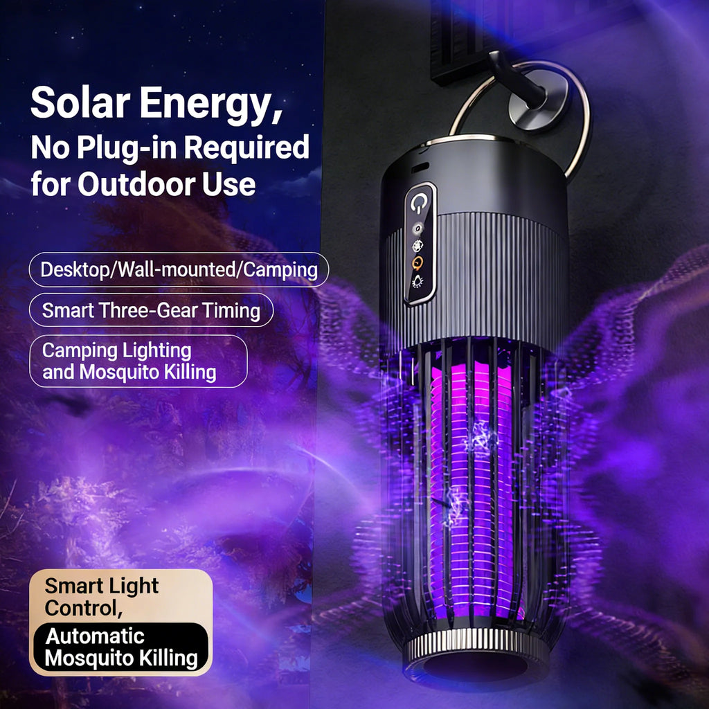 Solar Mosquito Killer Lamp — USB Rechargeable Outdoor & Indoor Insect Trap for Home & Camping