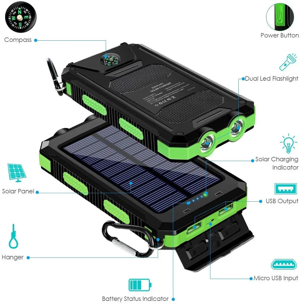Solar Power Bank 80000mAh — Portable External Battery Charger with LED Light for All Smartphones