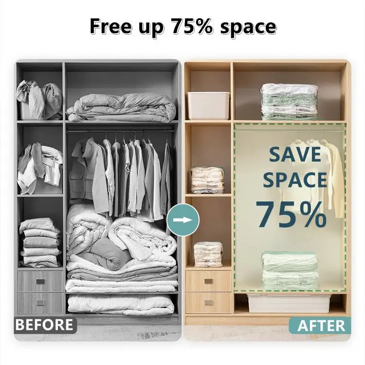 No-Pump Vacuum Storage Bags — Space Saver Compression Bags for Clothes, Blankets & Travel