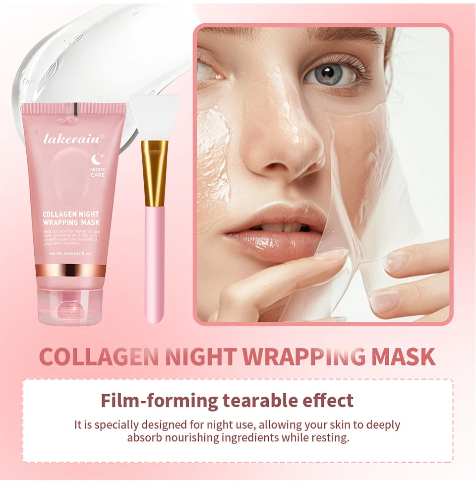 Korean Collagen Wrapping Face Mask & Brush Set — Rejuvenating Brightening & Moisturizing Skin Care