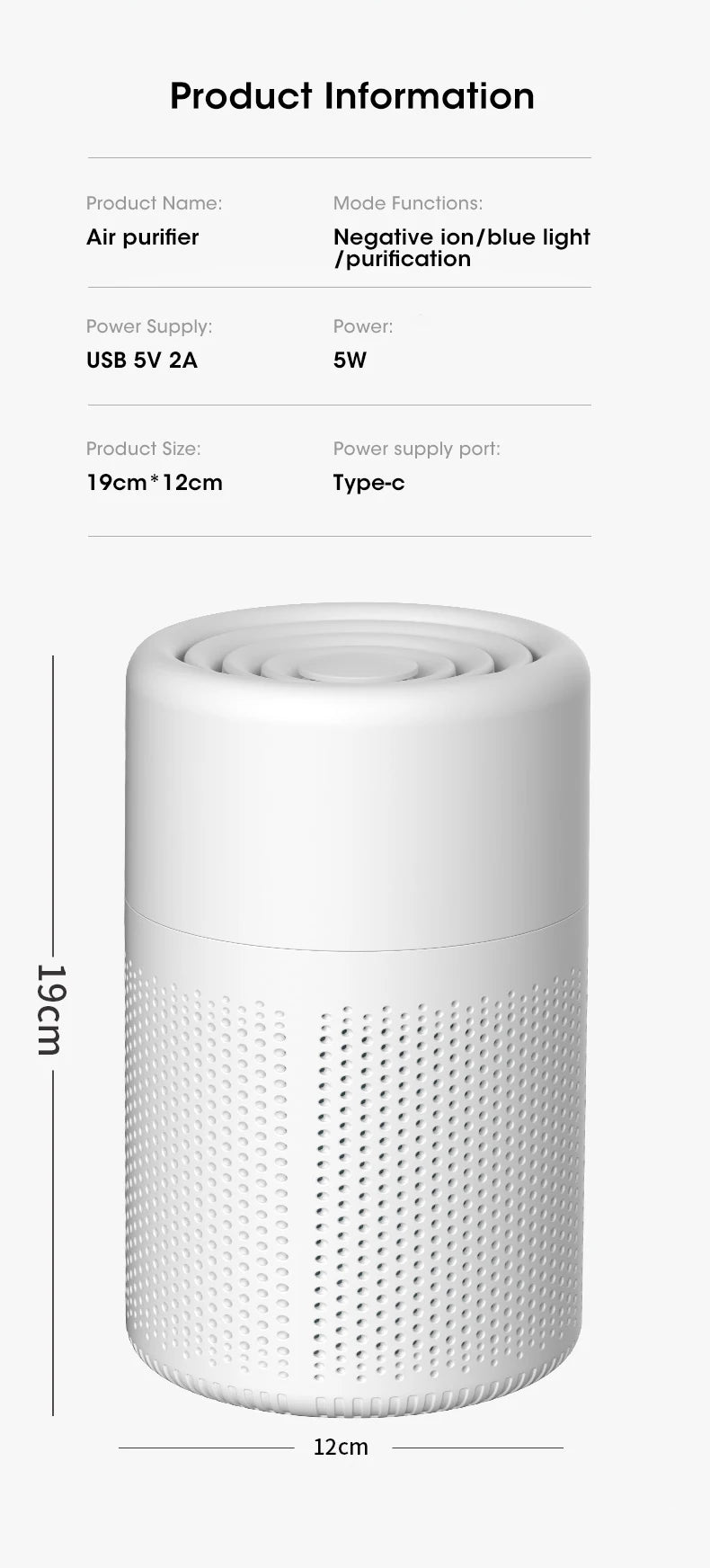 Air Purifier — HEPA Filter Desktop Cleaner for Home & Office