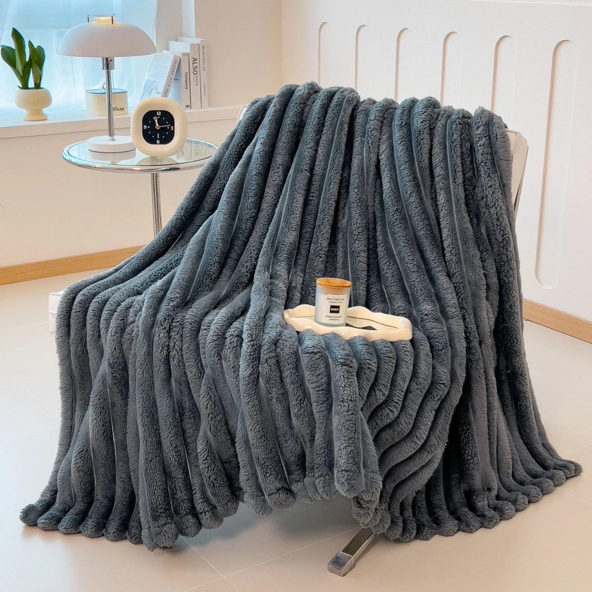 Multifunctional Striped Blanket — Soft Thick Cover for Bed, Nap & Pet Use