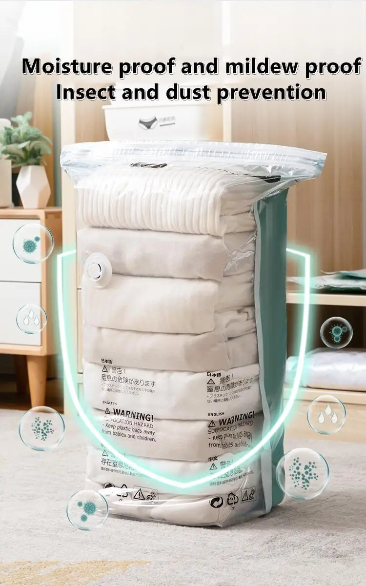 No-Pump Vacuum Storage Bags — Space Saver Compression Bags for Clothes, Blankets & Travel