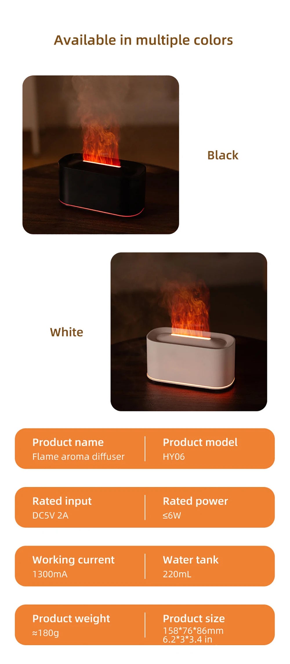 Flame Aroma Diffuser — Essential Oil Humidifier with LED Night Light for Home & Bedroom