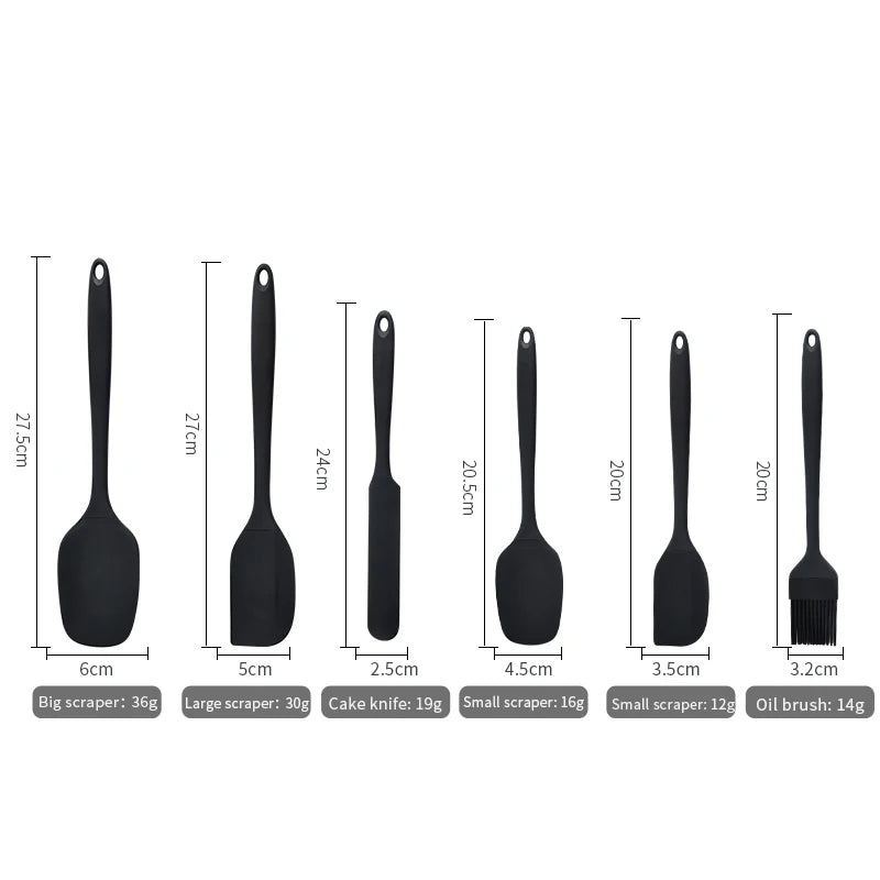 Silicone Kitchen Utensil Set — 6-Piece Baking Tool Set with Spatula, Scraper & Oil Brush