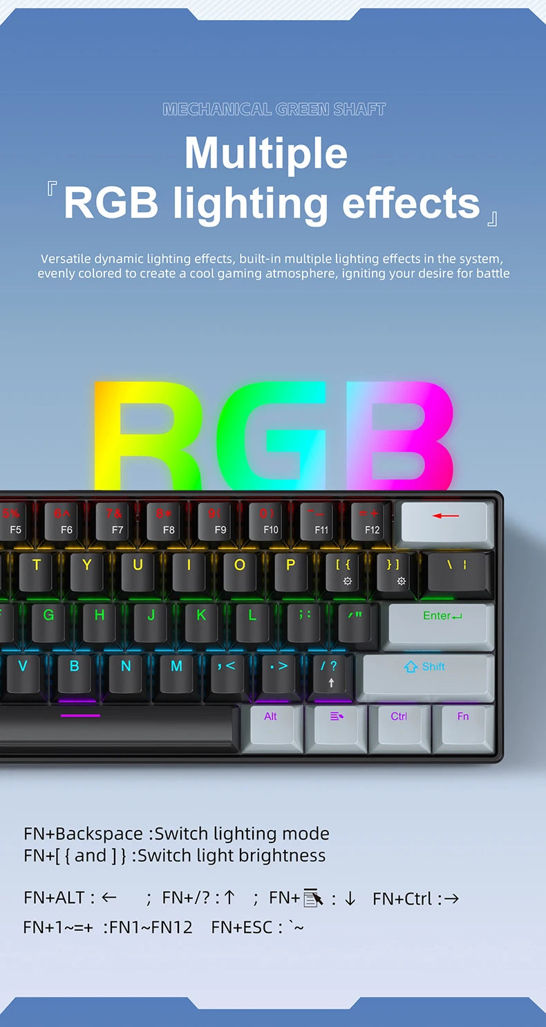 APAYADO K61 Mini Mechanical Keyboard — 61 Keys RGB Wired Gaming Keyboard 60% Portable