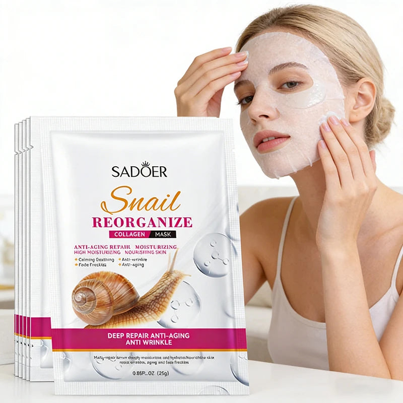 SADOER Snail Collagen Face Mask 5pcs — Firming Moisturizing Brightening Hydrating Facial Skin Care