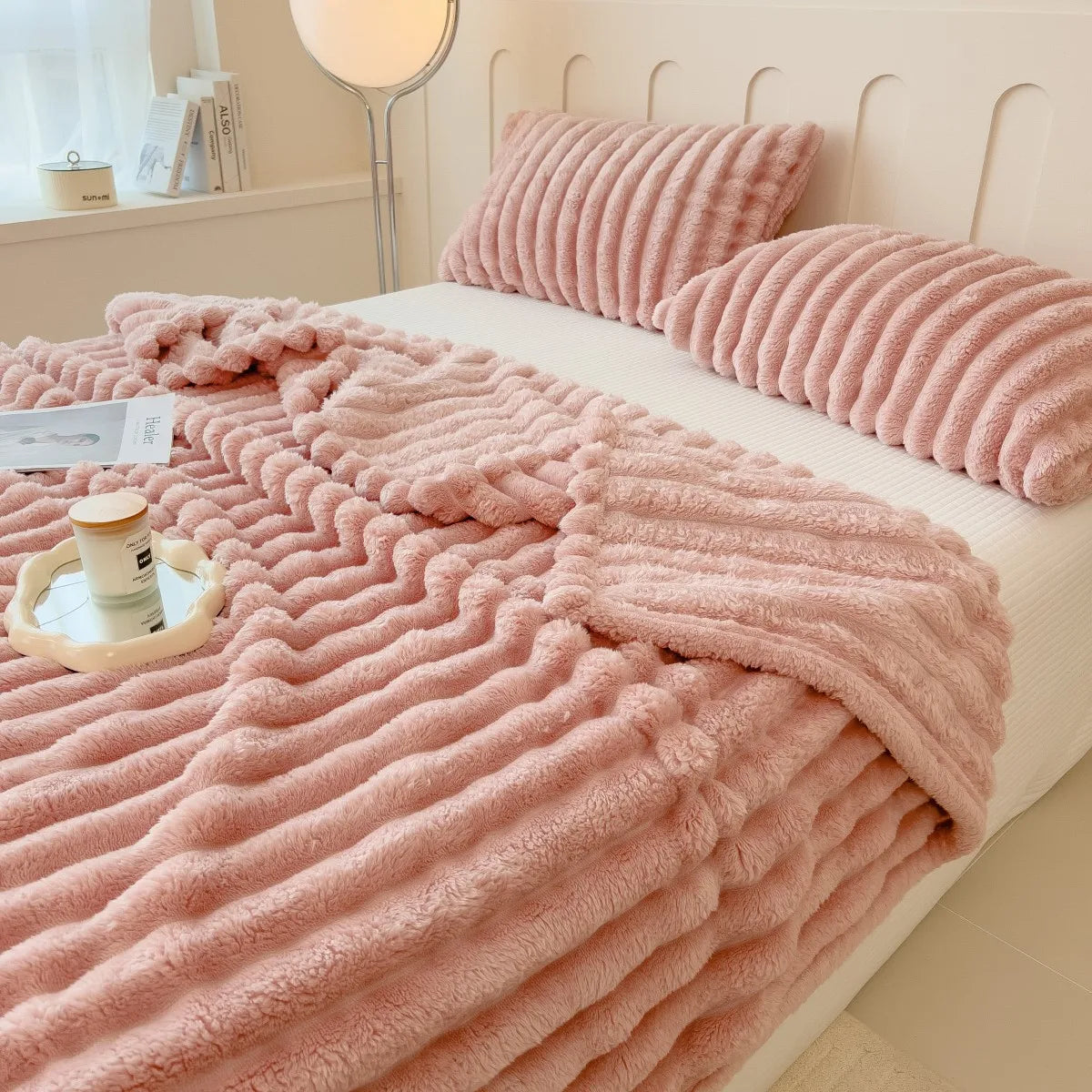 Multifunctional Striped Blanket — Soft Thick Cover for Bed, Nap & Pet Use