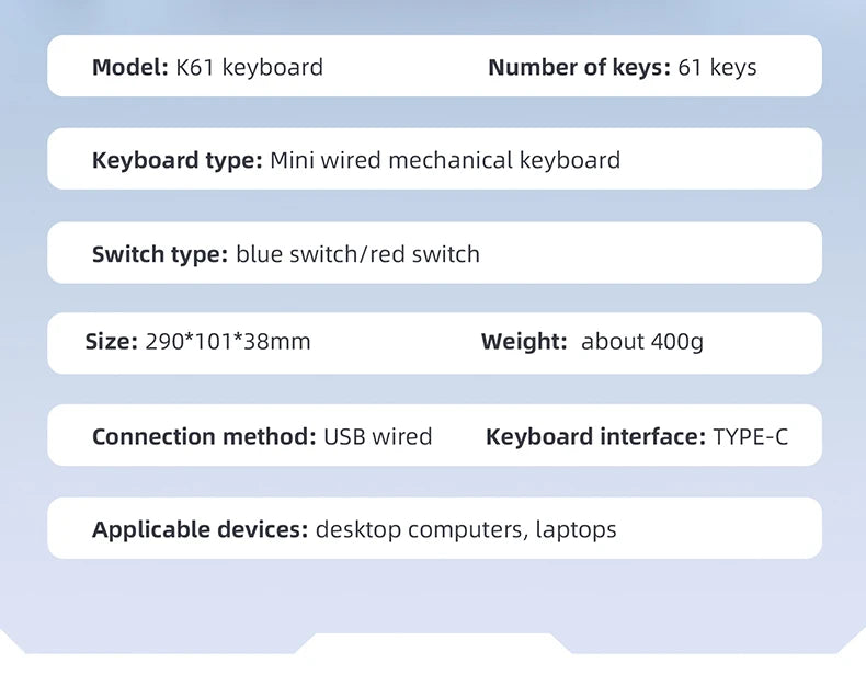 APAYADO K61 Mini Mechanical Keyboard — 61 Keys RGB Wired Gaming Keyboard 60% Portable